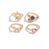 Shiny Sun Moon Ring Set Vintage Gold Tone Adjustable Finger Jewelry Retro Stackable Rings  Teenager