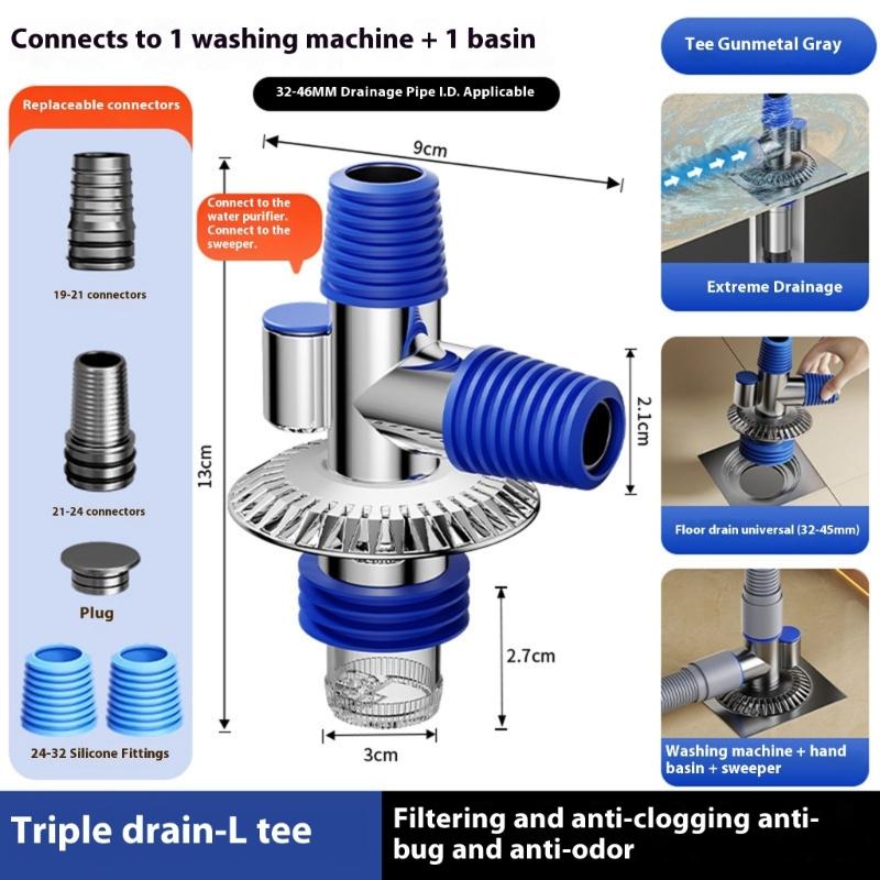 Washing Machine Floor Drain Adapter Tees Joint Antioverflow Sewer Elbow Pipe Connector Bathroom Accessories Enduring