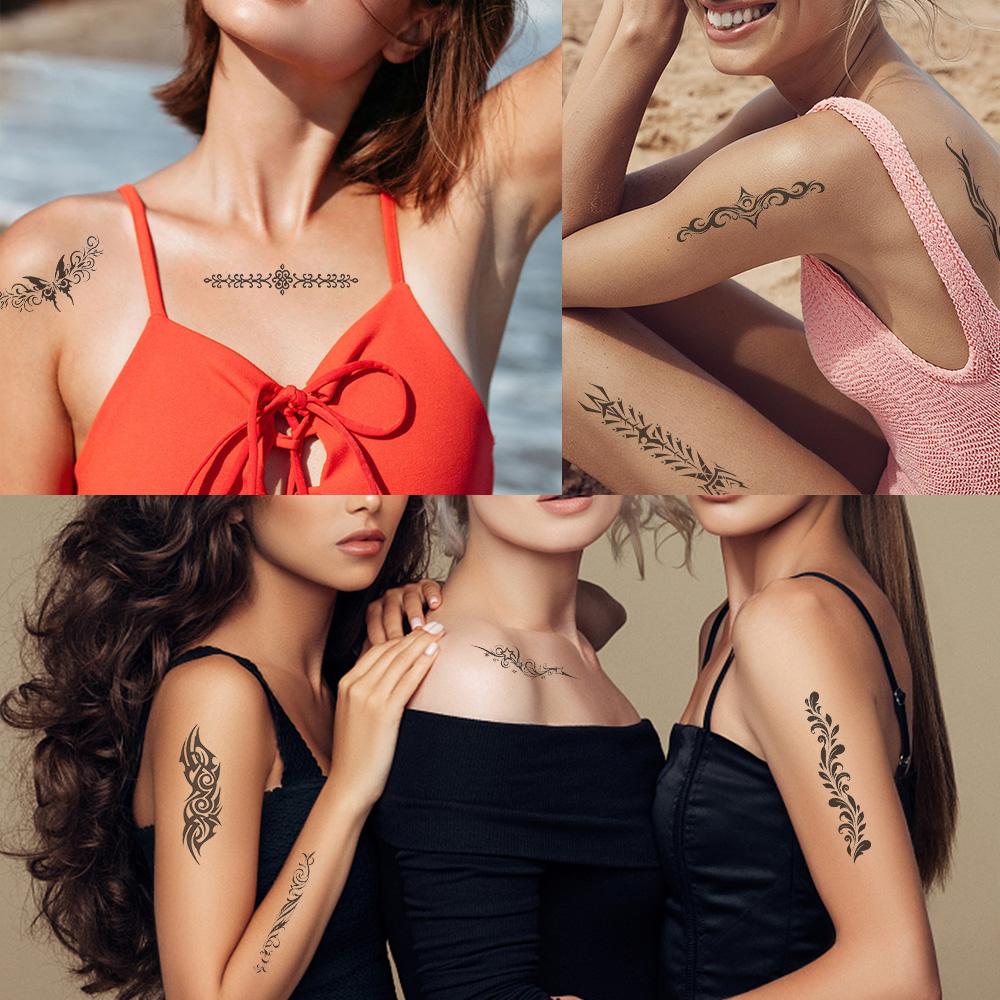 10 foi de autocolante de tatuaj trib alb-negru pentru mână, braț, corp, autocolante temporare de tatuaj false impermeabile, cadouri creative DIY