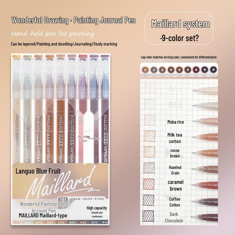 Blue Fruit Nine-Color Gel Journal Pens for Students - Doodle, Color, and Highlight with Fluorescent Markers