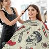 Visesunny Barbershop Tattoo Vintage Seamless Pattern Barber Cape Anti-Static Hair Cutting Cape with Snap Closure Professional Salon Polyester Beard