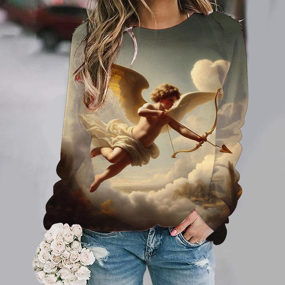 Fashion New Cute Angel Baby 3D Print Sweatshirts Women Casual Long Sleeve Hoodies Y2k Streetwear Pullovers Tops Female Clothing