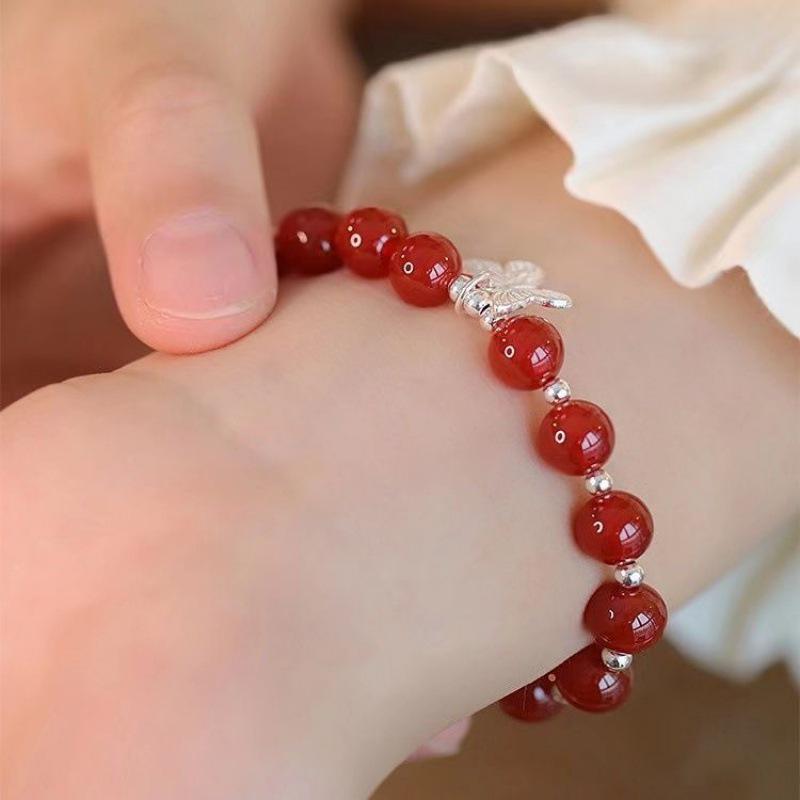 Sueño de Tres Vidas: Pulsera de Mariposa con Cuentas Rojas para Mujer - Elegante Versátil Mejor Amiga Regalo de Cumpleaños