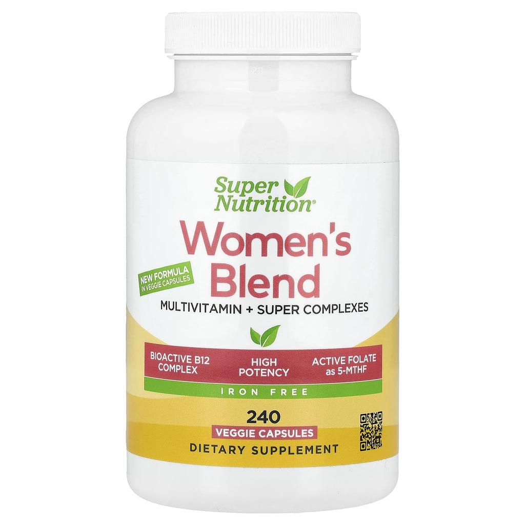 Super Nutrition Women's Multivitamin, Super Balanced Plants, Greens, Spices, Vitamin A, Iron Free, 240 Veggie Capsules