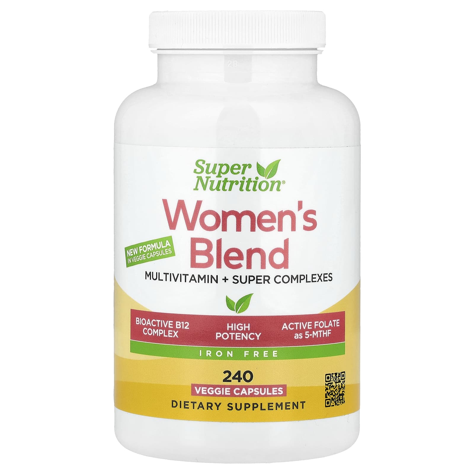 

Super Nutrition, Women s Multivitamin, Super Balanced Plants, Greens, Spices, Vitamin A, Iron Free, 240 Veggie Capsules