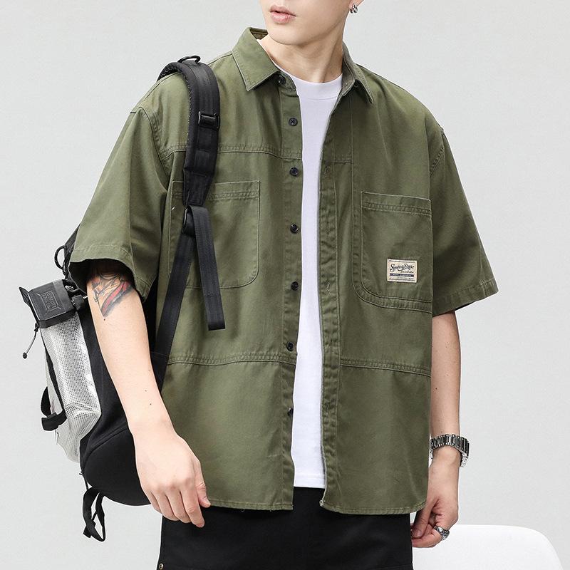 Retro Workwear Short-sleeved Shirt Men's Trendy Casual American Summer Half-sleeved Shirt