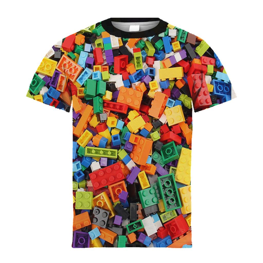 T-shirt Grafica a Blocchi Degradé da Ragazzo Stampa Digitale 3D Casual Elastica a Maniche Corte per Attività Estive all'Aperto Abbigliamento per Bambino