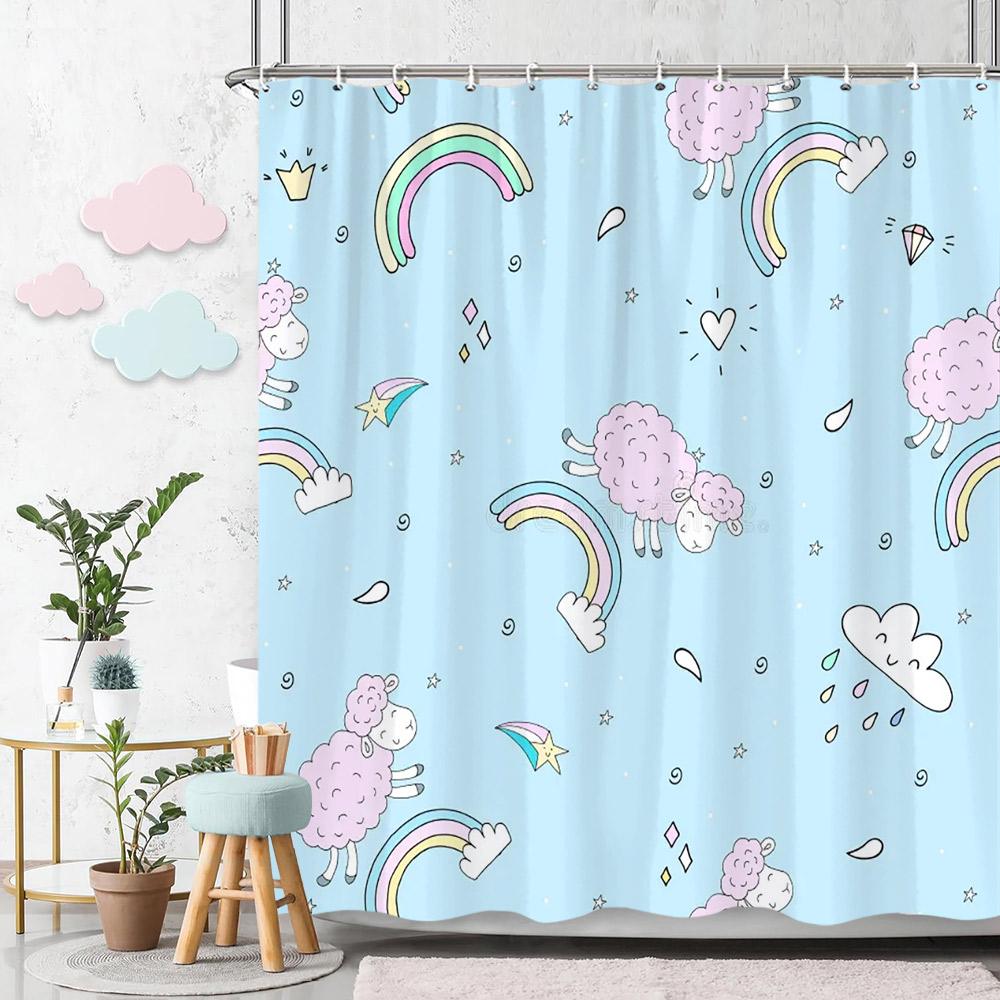 Beautiful Love Rainbow Shower Curtain Gift Idea Bohemian Printed Pattern Polyester Fabric Bath Curtain Bathroom Decor with Hooks