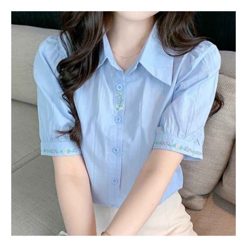 Navava Romantic Flower Embroidery Half Sleeve Shirt Nb2098