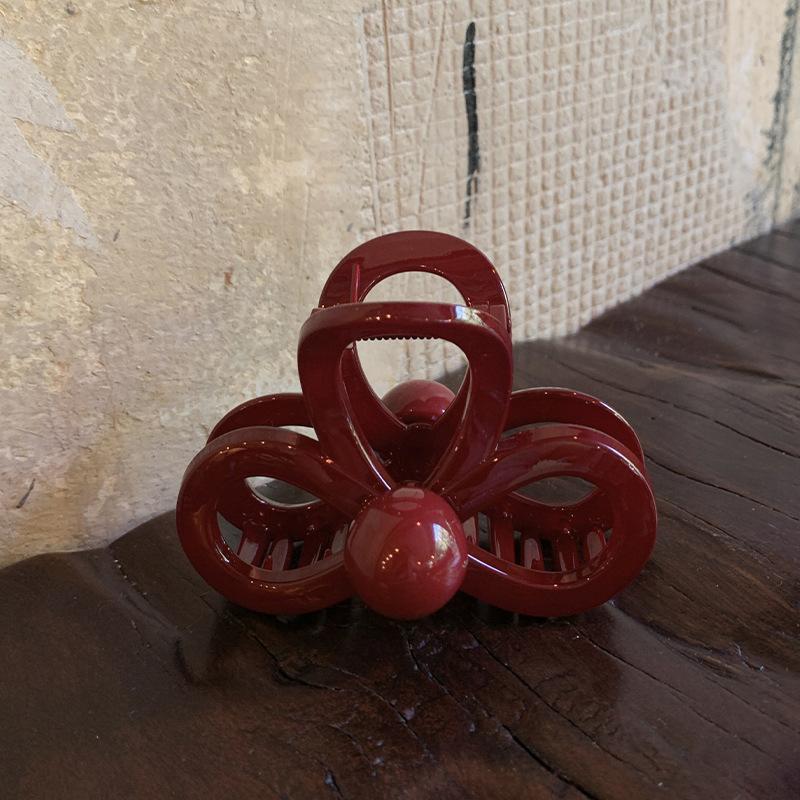 Women Large Dark Red Color Hair Claws Barrettes Hairpins Plastic Ponytail Hair Clips Girls Senior Hair Shark Clip Accessories