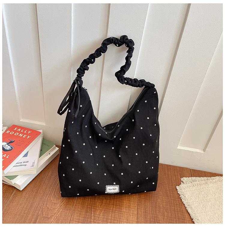 New Women s Chiff Polka Dot Crossbody Bag Korean Style Adjustable Strap Drawstring Tote Bag Casual Shoulder Bag чёрный