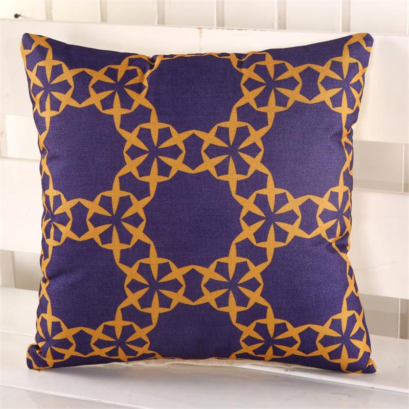 45x45cm Vintage Retro Flower Geometry Printed Home Sofa Chair Cushion Cover Cotton Linen Decorative Pillow Case