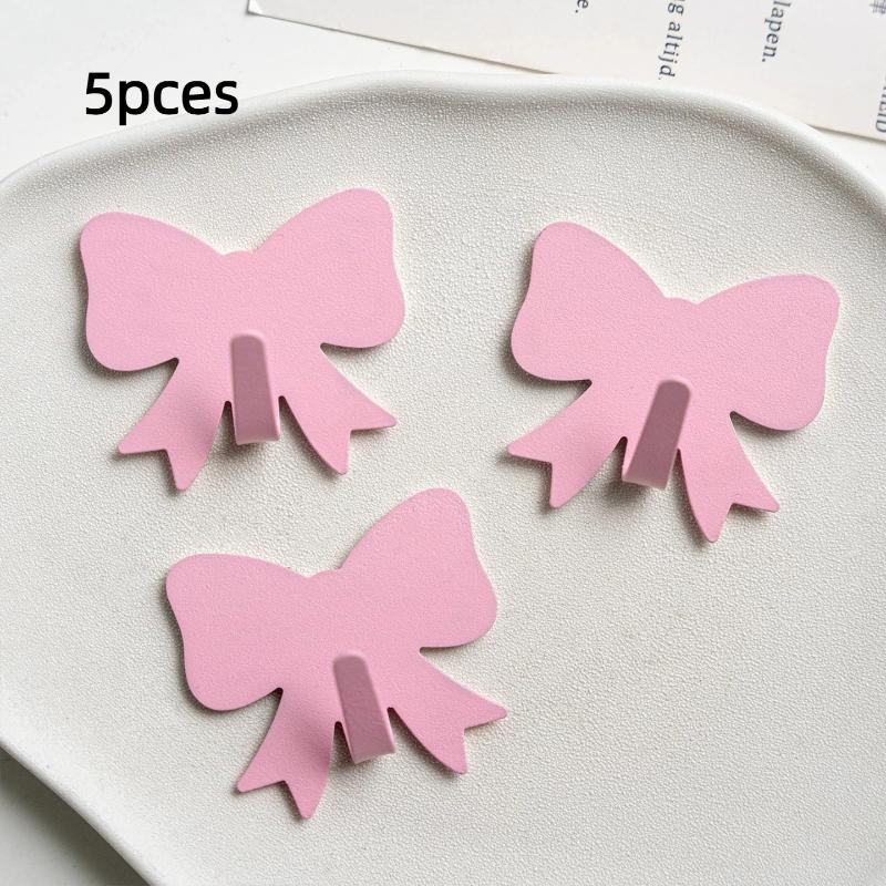 5Pcs Self Adhesive Wall Clothes Towels Hanger Pink Heart Shape Hook Stainless Steel Sticky Key Hooks Child Cute Room Decor Hook