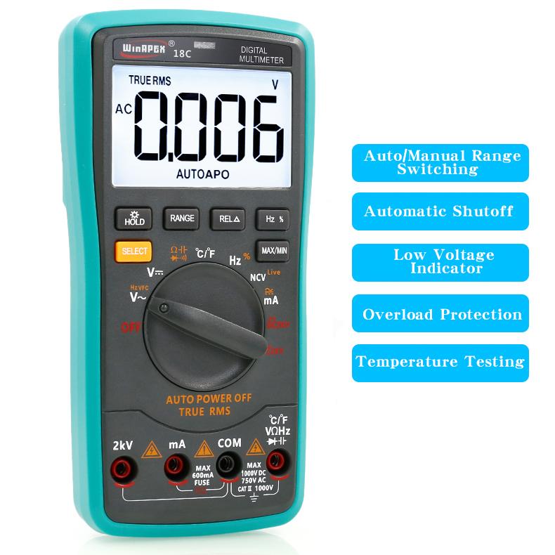 18C Digital Large Screen Multimeter, Measures Phase-to-Phase Voltage Up To 2000V, AC/DC Voltage Up To 2KV High Voltage Meter