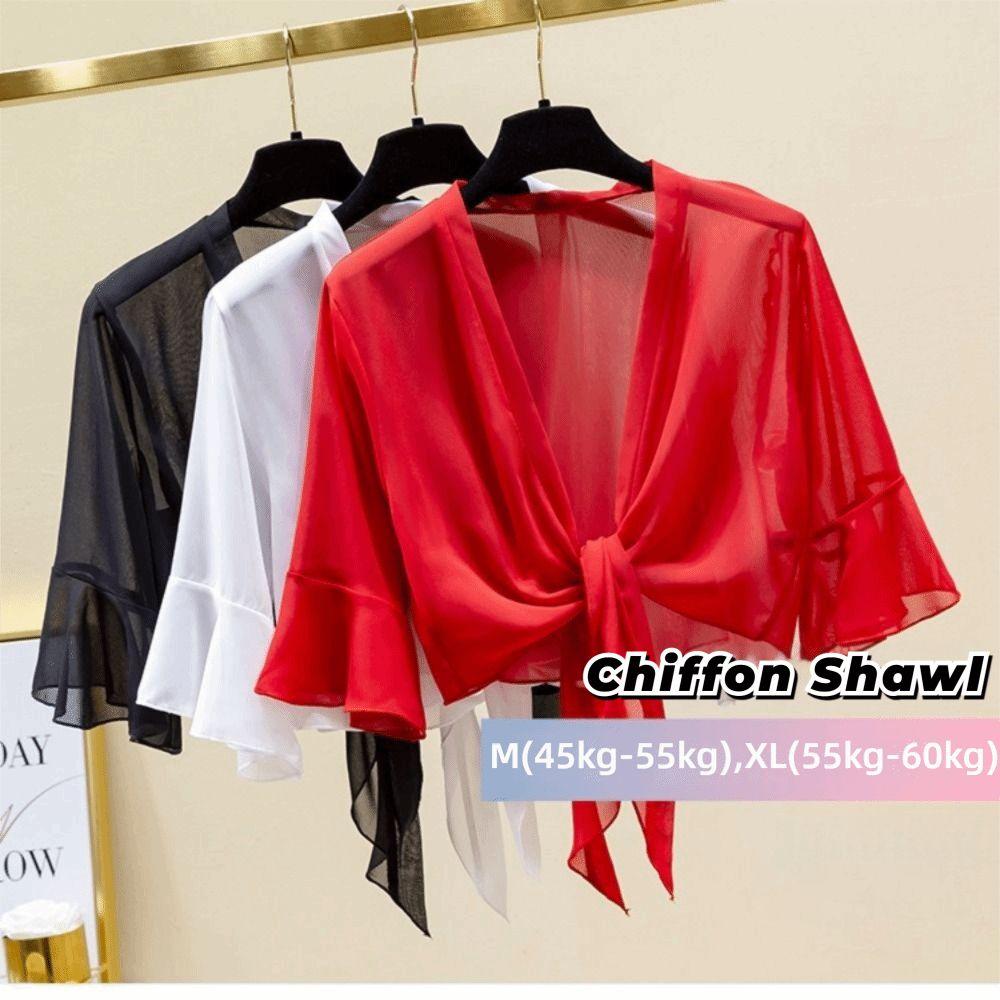 Short Tulle Shawl Chiffon Women Tops Thin Jacket Sun Protection Clothing Women