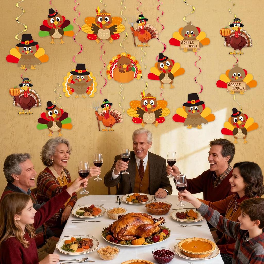 36Pcs DIY Thanksgiving Decorations Hanging Swirls Thanksgiving Turkey Ceiling Swirls for Indoor Home Party Decor