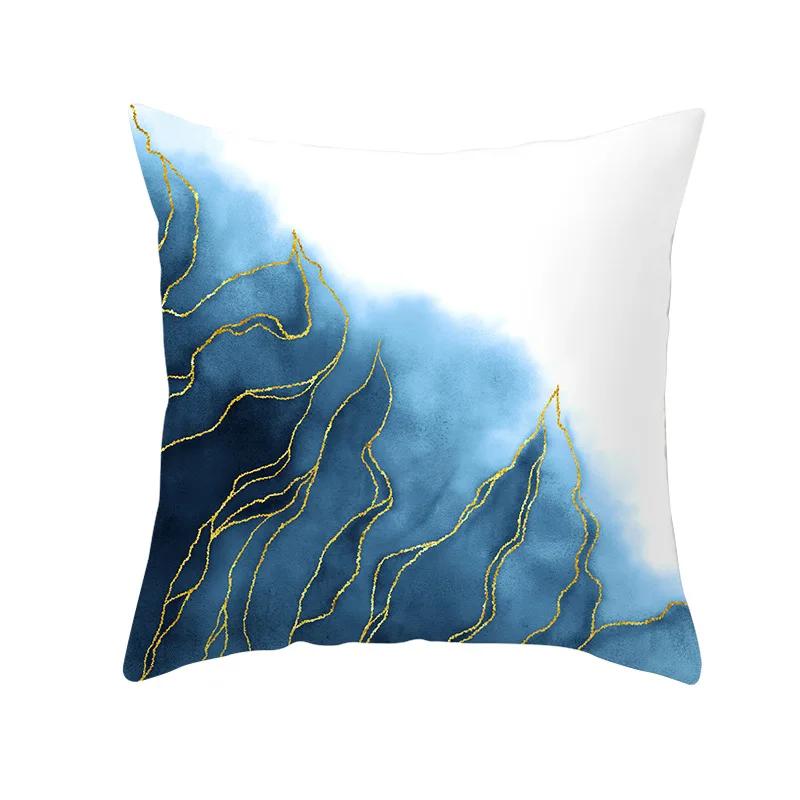 45x45cm Light Luxury Blue Abstract Print Throw Pillow Cover Sofa Cushion  Marble Stripe   Home Decor