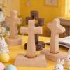 Standing Wooden Crucifix Statue Tabletop Religious Figurine Spiritual Christian Gift for Church Home Office Table Decor