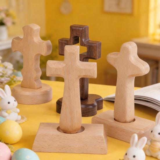 Standing Wooden Crucifix Statue Tabletop Religious Figurine Spiritual Christian Gift for Church Home Office Table Decor