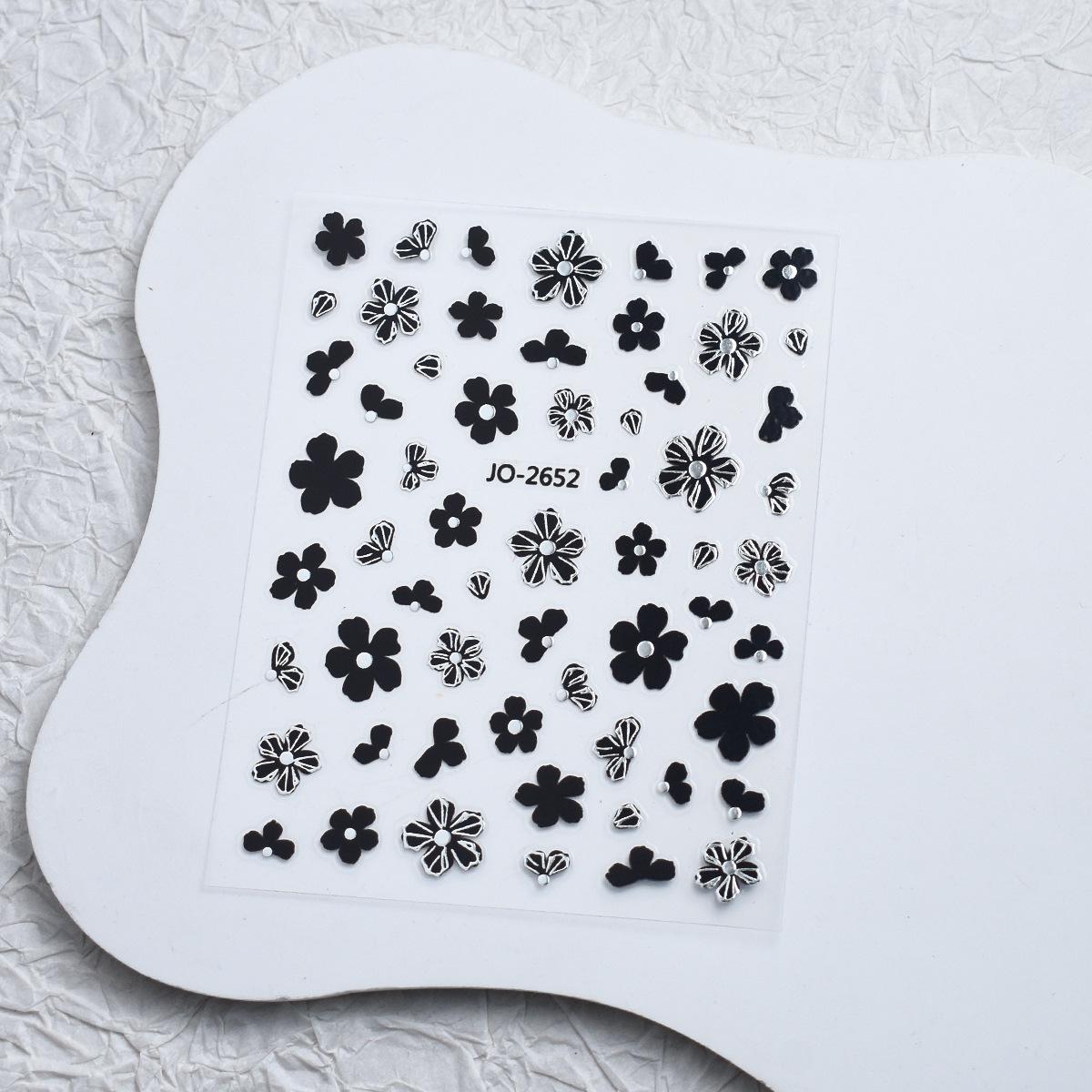 

3D French Small Flower Nail Stickers - Black, White, Gold, Silver Self-Adhesive Decals