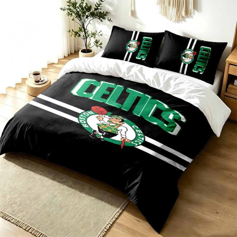 Boston Celtics 3pc Duvet Cover Set Simple Modern Bedding Set Wrinkle Resistant Soft Fabric All Season Use a perfect gift