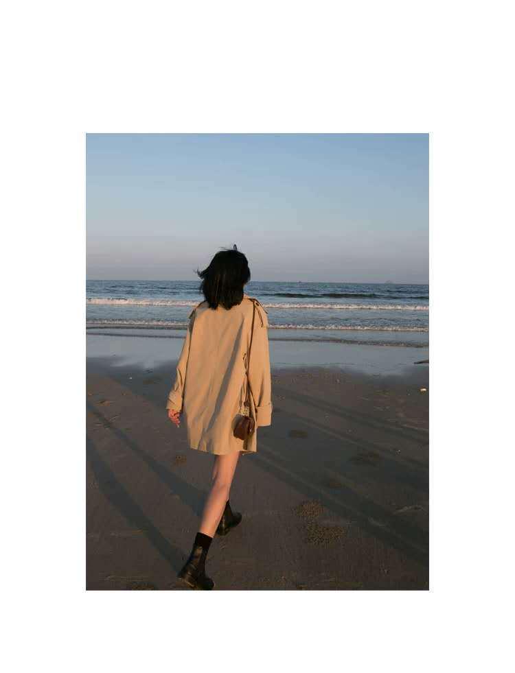 Hepburn-Stil Petite Locker Trenchcoat - Koreanische Britische Studentenjacke für Freizeit und Mittellänge