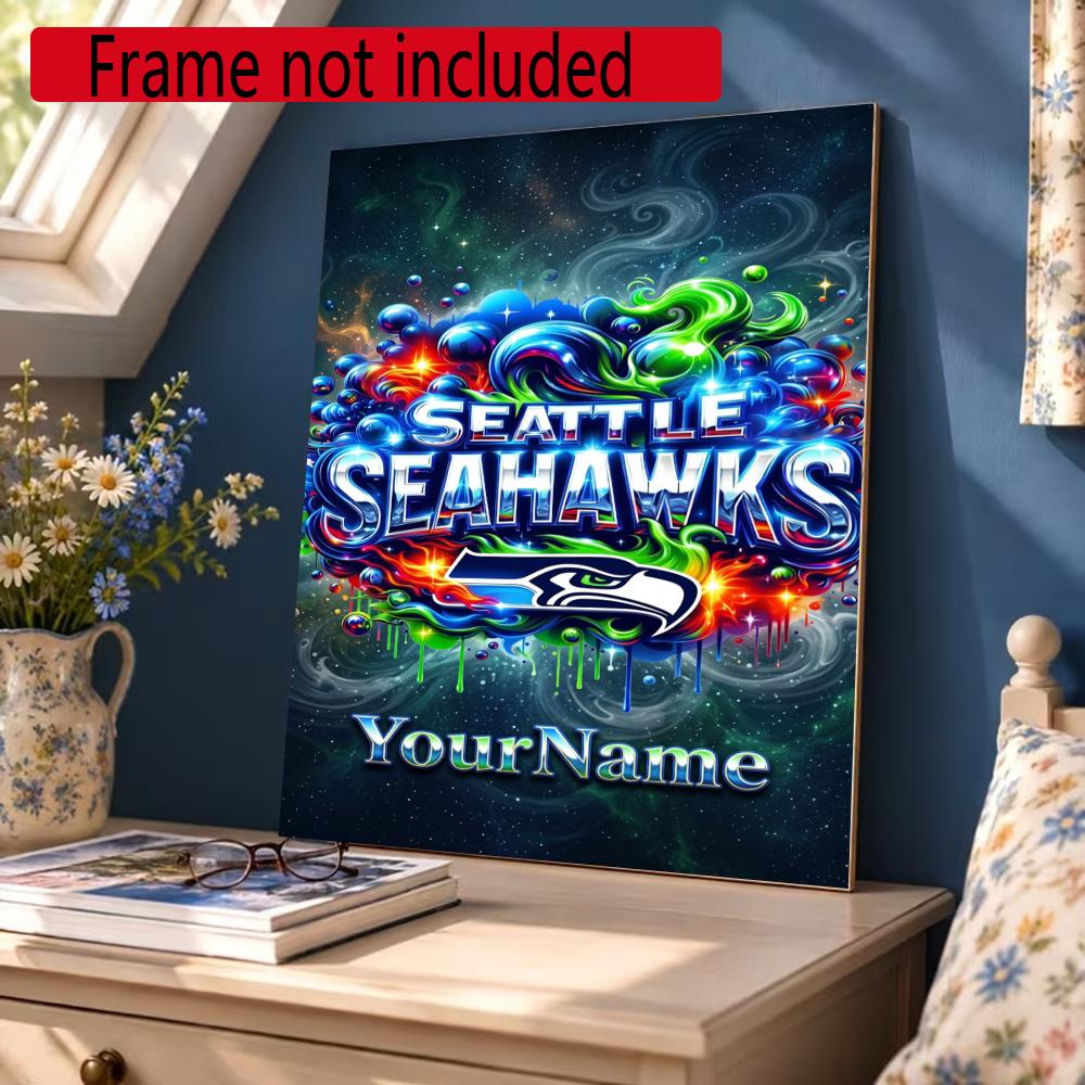 Seattle Seahawks Customize Your Name Diamond Painting Round Diamond Rhinestones Mosaic Diamond Embroidery Wall Paintings Rhinestones Gift Frameless