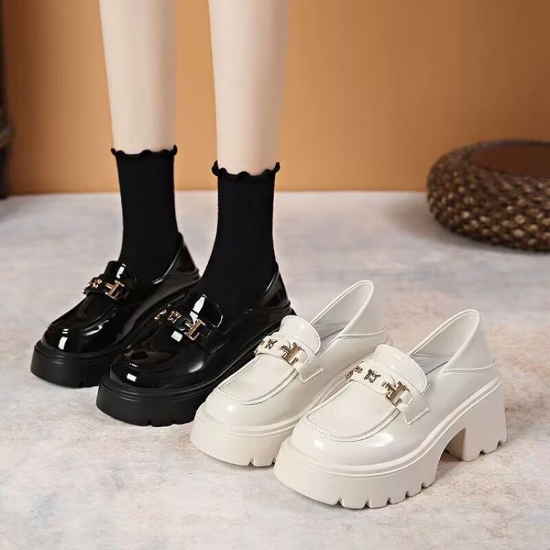 Thick-soled one-pedal lazy shoes, small man increases height, small leather shoes, women's autumn Mary Jane leather shoes