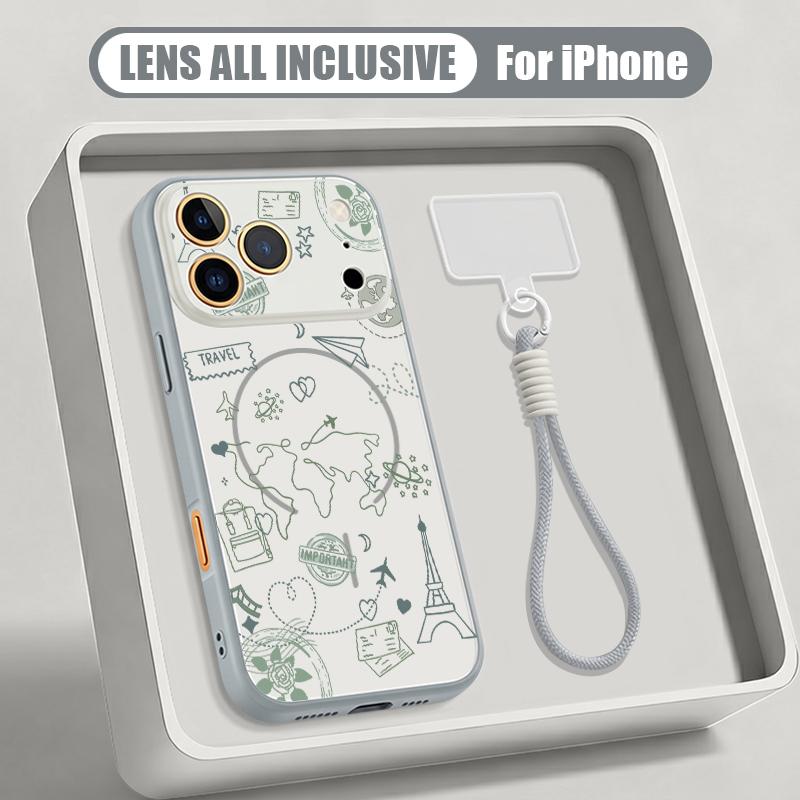 Astronaut Cartoon Pattern Hand Strap Case For iPhone 17 Pro Max iPhone 16 15 14 13 Pro Max Magnetic For Magsafe Hybrid TPU+PC Matte Cover