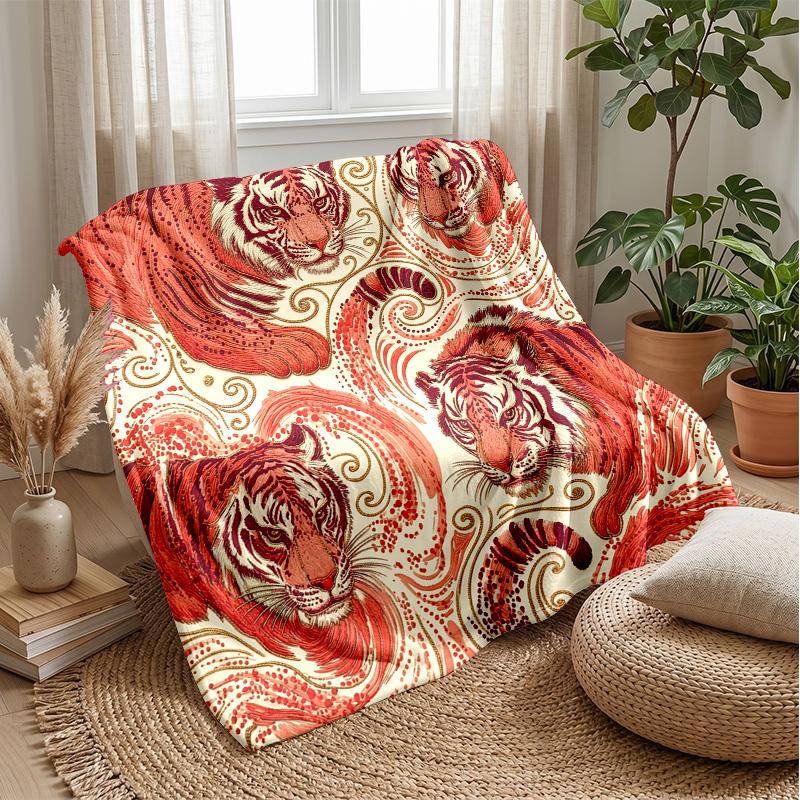 Tiger Majesty In Art Theme Blanket Lightweight Warm Flannel Blanket Decorative Throw Blanket for Home Decoration
