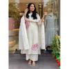 Beautiful White Pure Cotton Kurti Pant Dupatta Set Indian Designer Kurta Set