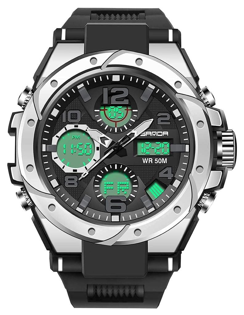 Findtime Digital Watch for Men, Digital-Analog, Wristwatch, Waterproof, Military Watch, Stopwatch, Sports, Dual Time, Stylish, Alarm, LED, Alarm