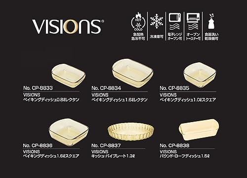 VISIONS CP-8836 1.6L Square Heat-Resistant Glass Baking Dish, Microwave, Oven, and Dishwasher Safe