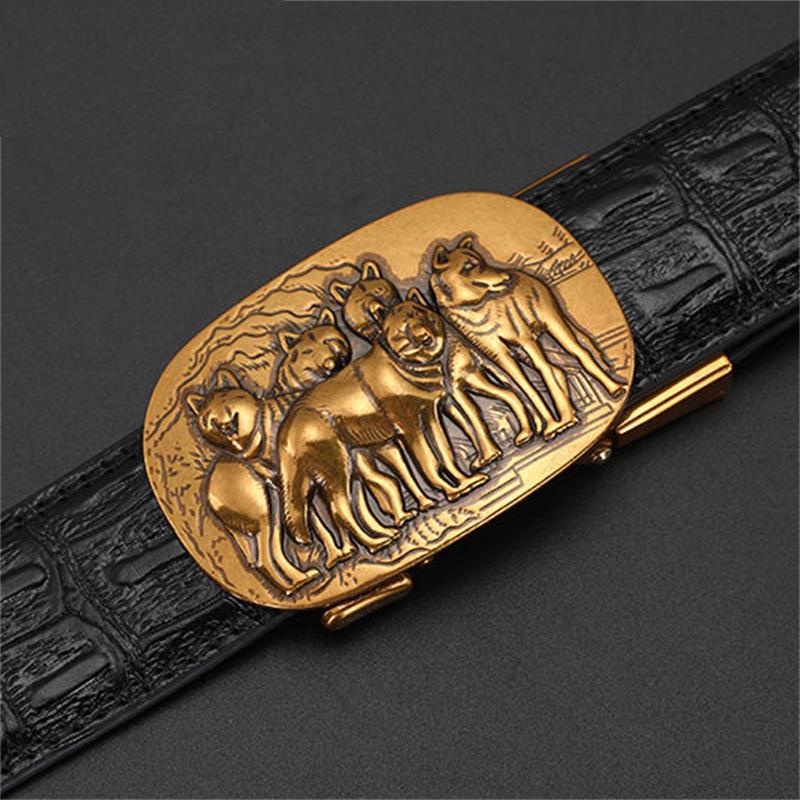 Cowhide Men's Automatic Buckle Leather Bronze Buckle Business Casual Pants Belt