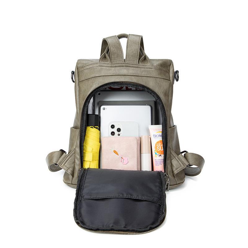 Korean Style Women's Soft Leather Anti-theft Backpack - Versatile, Large Capacity, Double Shoulder for Casual Travel, 2026 Summer