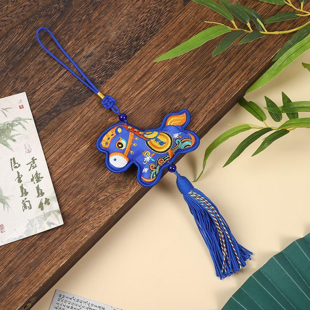 Chinese Style Pony Embroidered Pendant Spring Festival Tassel New Year Horse Pendant Funny Keychain Horse Hanging Decoration