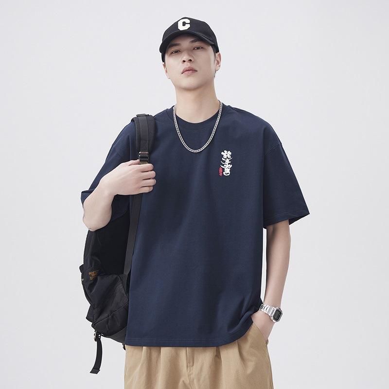 New Summer National Trend Trend and Interesting Print 250g Pure Cotton Loose Round Neck Fashion T-shirt