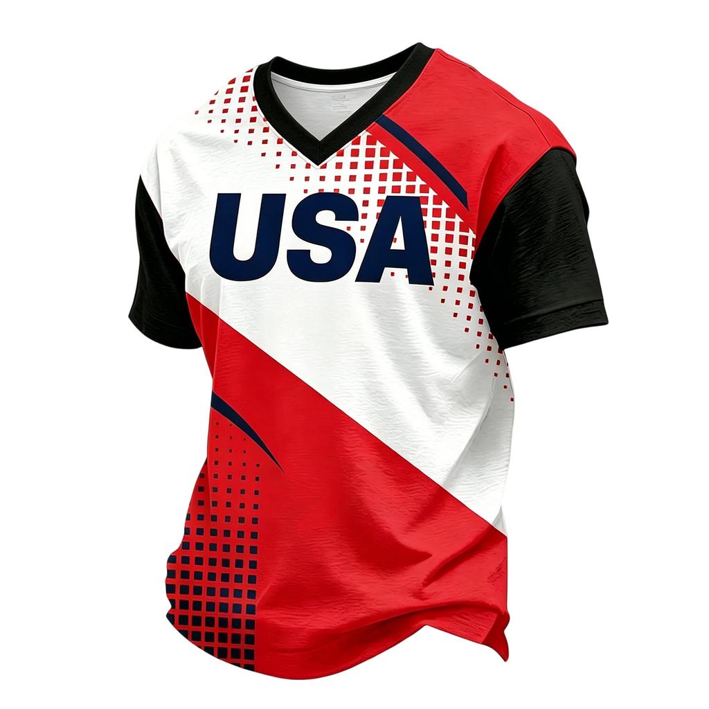 Men's Casual Printed V-Neck Short Sleeve T-Shirt Lightweight Breathable for Everyday Summer Wear