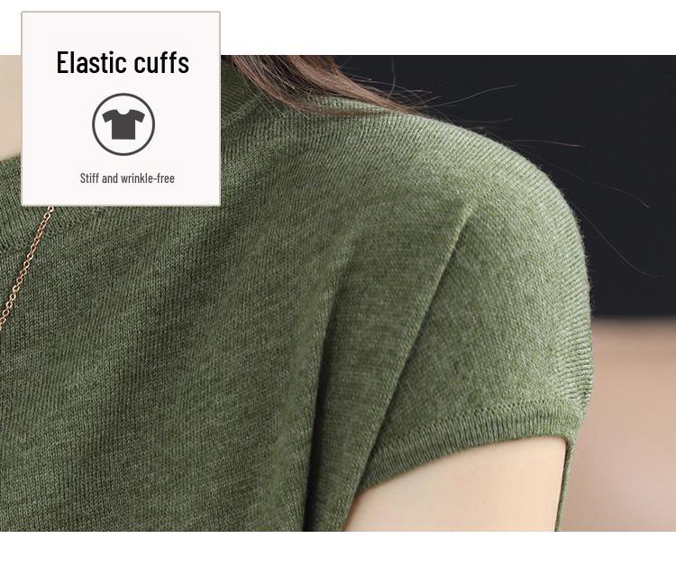 Dámský letní vlněný pletený top s krátkým rukávem a kulatým výstřihem