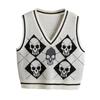 Maglione lavorato a maglia gotico gilet con stampa teschio a rombi modello maglieria pullover con scollo a V moda maglione top donna Halloween streetwear