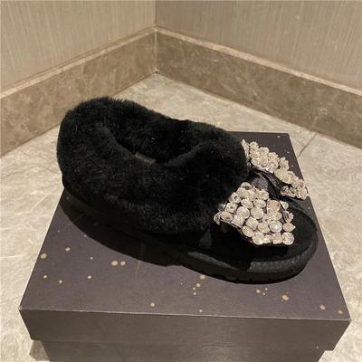 Women's Flat Snow Boots Winter Round Head Deep Mouth Drill Butterfly Suede Thickened Soft Sole Cotton Boots