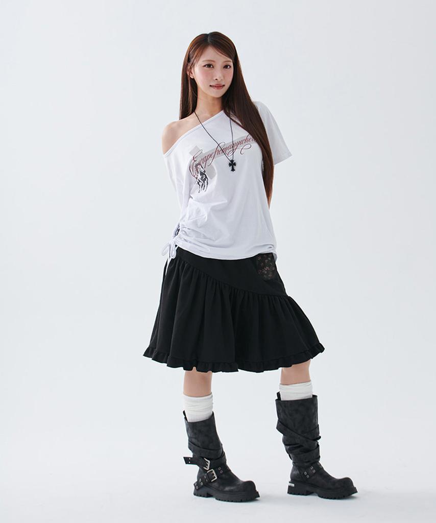 Escape From [Escf X Hot Today] Pocket Point Frill Midi Skirt Black