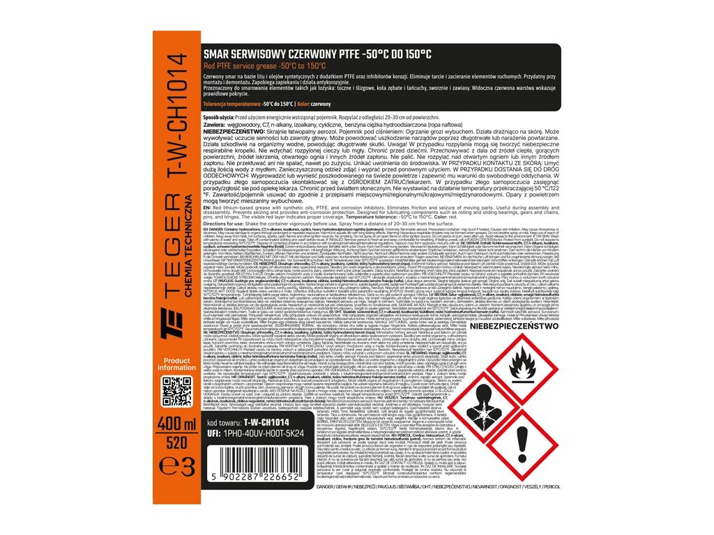 Red PTFE Service Lubricant - 50°C To 150 °C 400 Ml / Teger