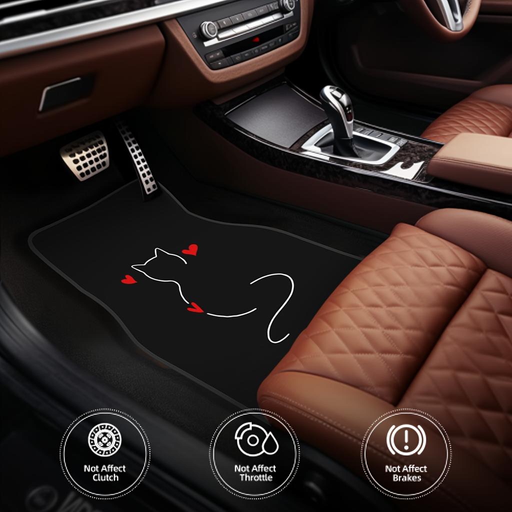 4pcs Cute Cat Pattern Car Floor Mats-Durable Polyester All-Season Protective Mats for Front & Rear Seats,Stylish Vehicle Accessories to Interior Decor