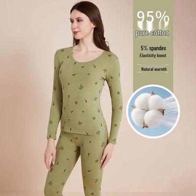 Women's Pure Cotton Thermal Underwear Set: Printed, Warm, Knit Base Layer, Student's Thin Long Johns.