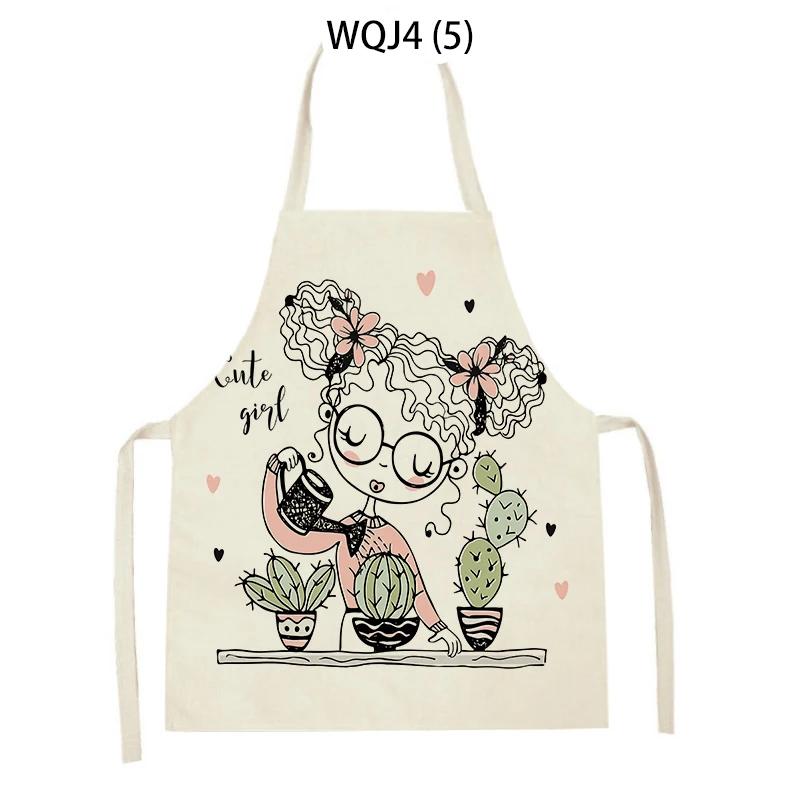 Lovely Cartoon Girl Pattern Linen Sleeveless Kitchen Aprons Women Men Home Cooking Baking Waist Bib Pinafore Antifouling Apron