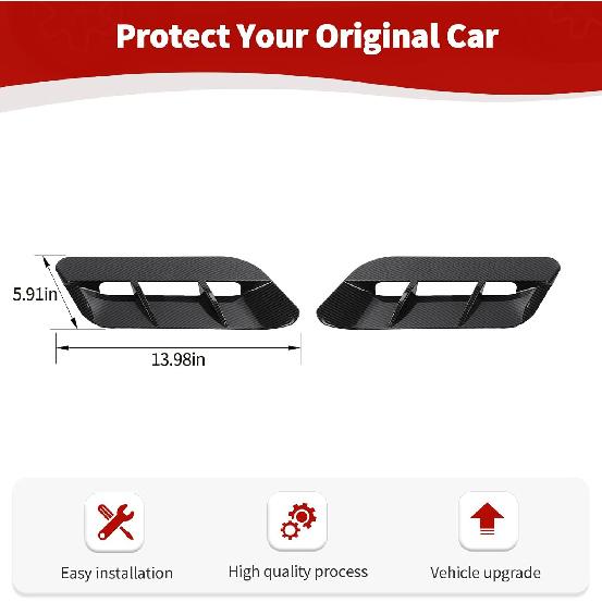 For Challenger Hood Vent Cover Trim Fit for Dodge Challenger 2015-2023 Black Carbon Fiber Exterior Accessories 2pcs
