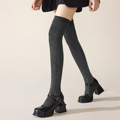 1 Paar Overknee-Socken, einfarbig, Glitzersocken, atmungsaktiv, bequem, elastisch, einfarbig, Winter