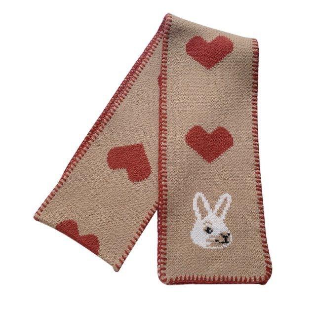 Love Rabbit Wool Scarf Women's Winter Long College Style Korean Version Warm Cartoon Knitted Neck Protector Versatile Scarf