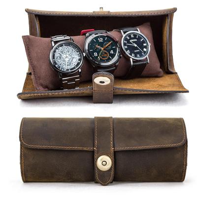 Watch Watch Collection Easy To Holds 3 Gift Case, Box, Storage, Carry, Watches, Cylindrical, Leather, Compact,